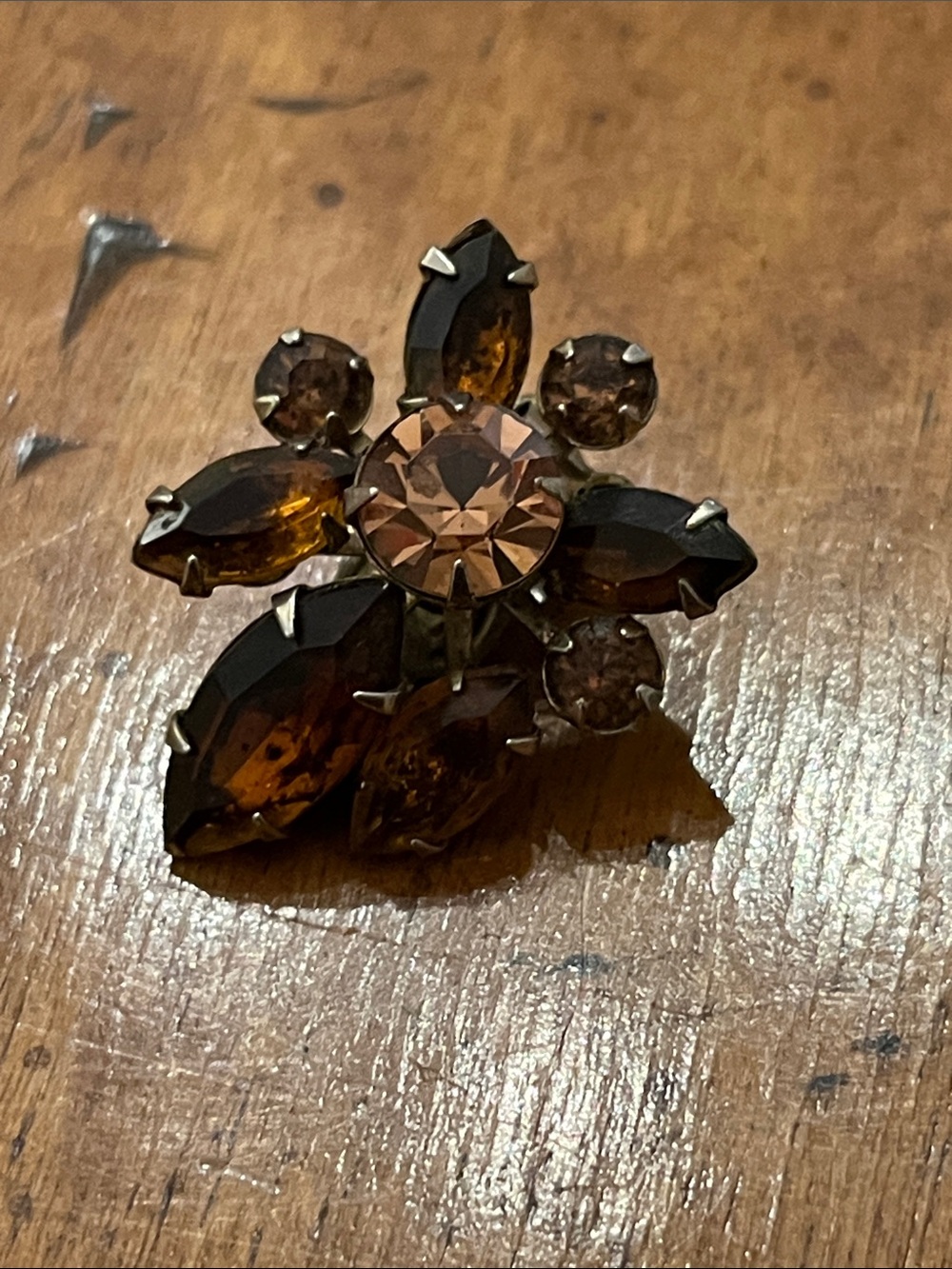Vintage Replacement Beau Jewels Single Clip-on Earring –Topaz / Brown Rhinestone